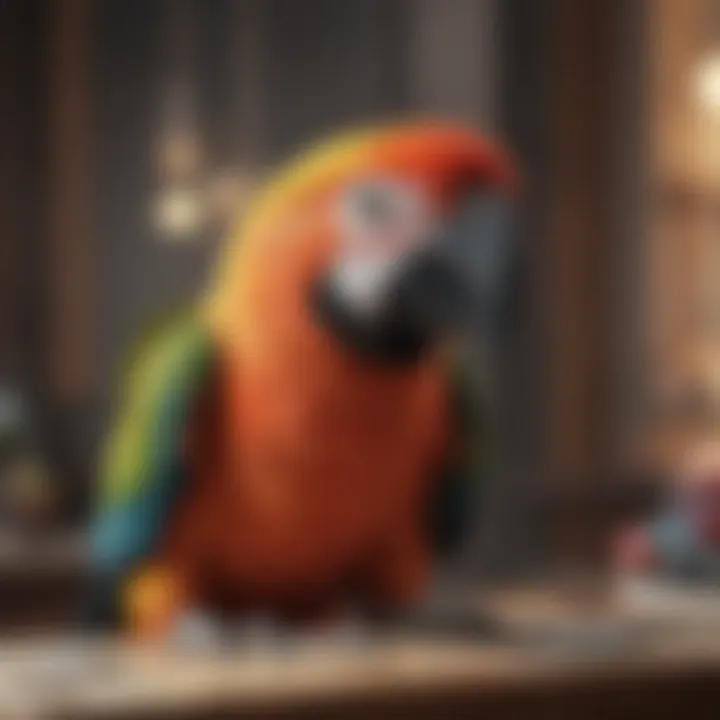 A vibrant parrot perched on a crossword puzzle