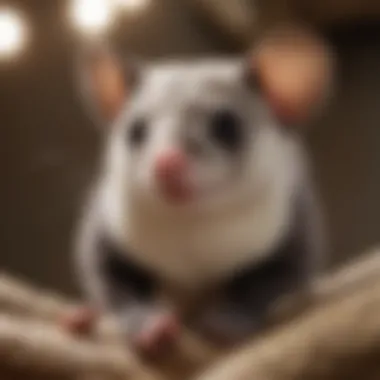 Sugar glider interacting with environmental enrichment items