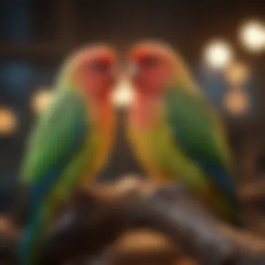 Affectionate Lovebirds Sharing a Moment A pair of lovebirds interacting with each other