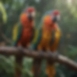 Colorful parrots perched on a branch