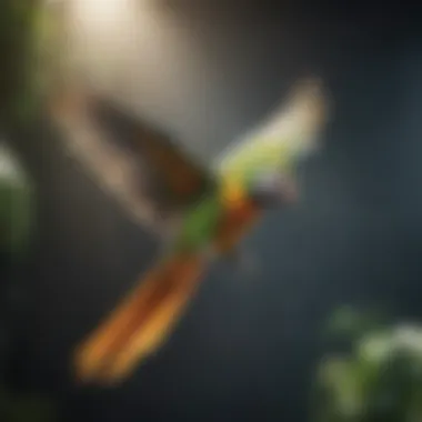 Parrot in Flight A vibrant parrot soaring through the air, showcasing its flying ability.