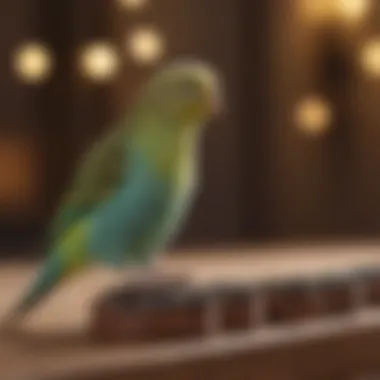 A budgerigar dancing to the rhythm of a lively tune, showcasing its joyful behavior.