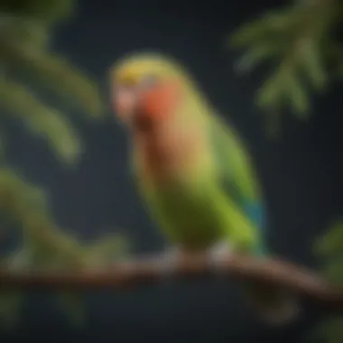 Melodious Parakeet Vocalization A vibrant parakeet perched on a branch, singing melodiously.