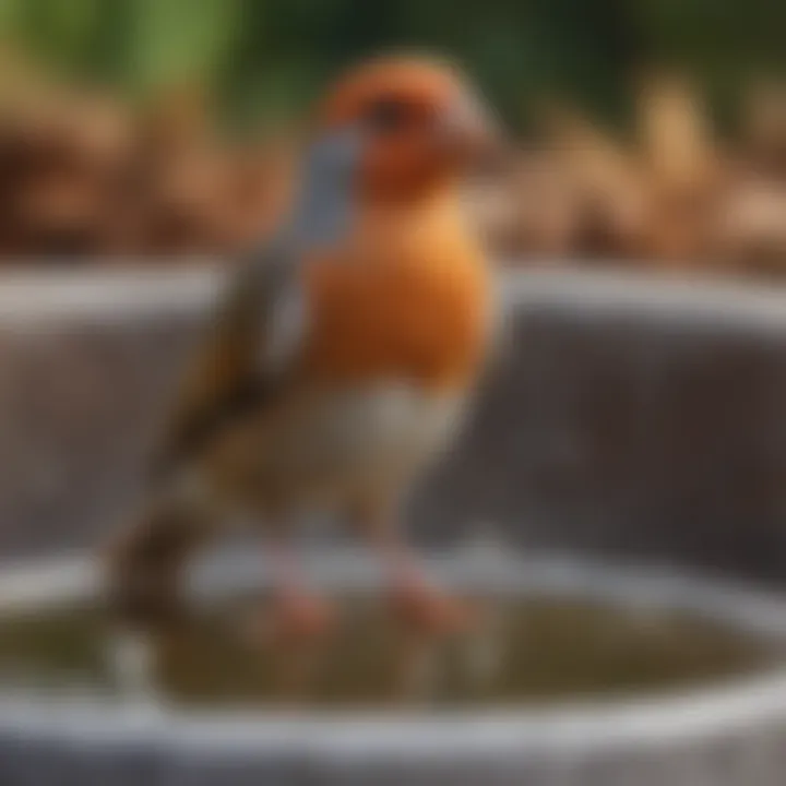 A well-maintained bird bath with clear water