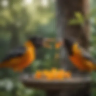 Oriole feeding on nectar from a feeder