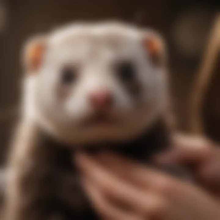 Ferret being groomed and cared for by its owner