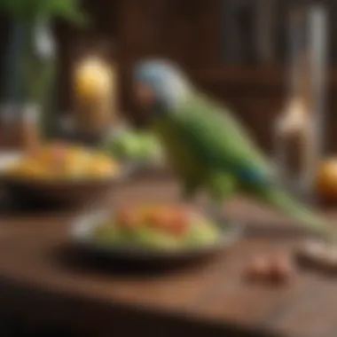 Nutritional parakeet food spread on a table