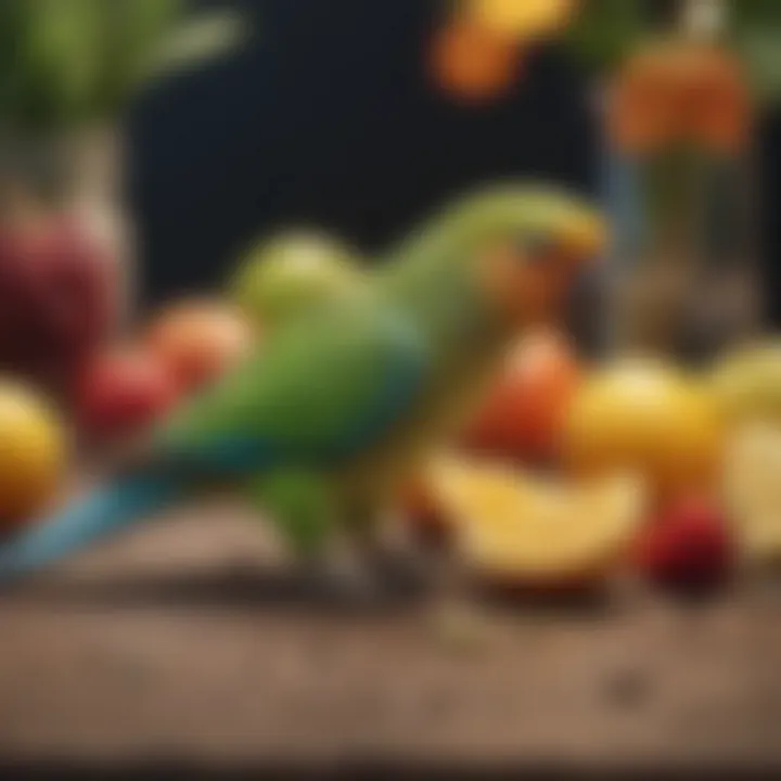 Nutrient-rich parakeet food alongside fresh fruits