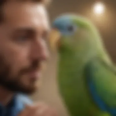 A veterinarian examining a healthy parakeet, emphasizing the importance of avian healthcare.