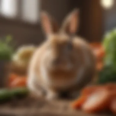 Nutritional Essentials for Rabbits A balanced diet for rabbits including fresh vegetables, hay, and pellets.