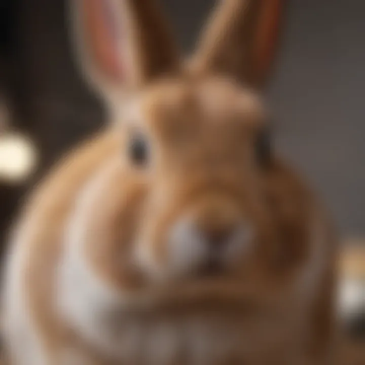 A rabbit being gently groomed to maintain its fur and health.