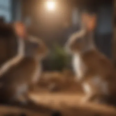 Social Bonds Between Rabbits Two rabbits interacting playfully, showcasing social behavior.