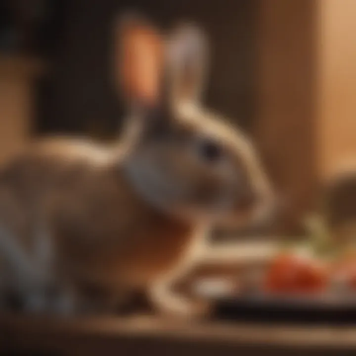 A rabbit owner caring for their pet with love and attention