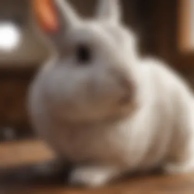 A person gently grooming a fluffy rabbit