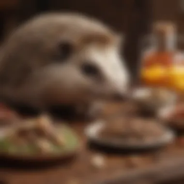 A well-balanced hedgehog diet displayed with various food options