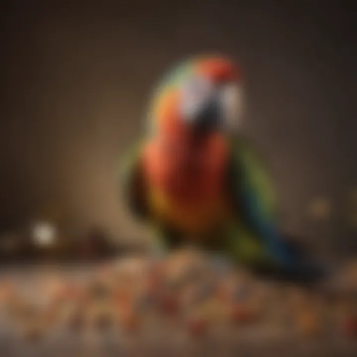 A close-up of a parrot enjoying a vitamin-rich seed mix