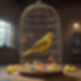 Spacious canary cage with natural perches and colorful toys