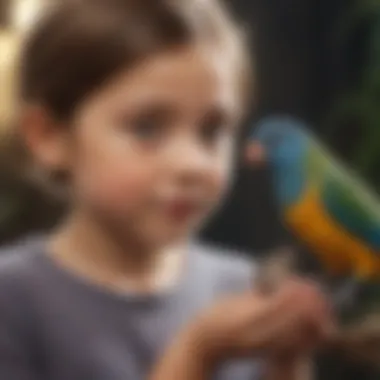 A child interacting with a pet bird, highlighting the bond between them.