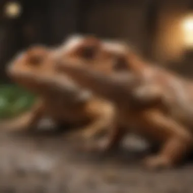 Bearded Dragons Displaying Social Behavior Two bearded dragons interacting in a spacious enclosure, showcasing their social behavior.