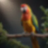 A vibrant parrot perched on a branch, showcasing its natural beauty.