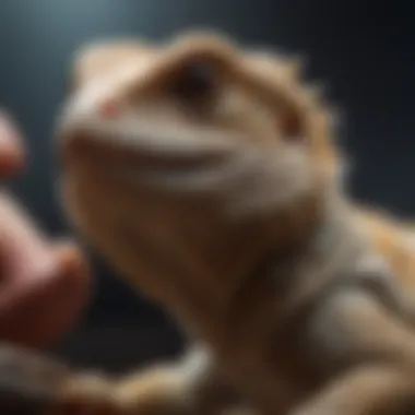 A healthy bearded dragon being examined by a veterinarian