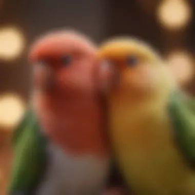 A fluffy lovebird snuggling close to its caregiver, highlighting their affectionate bond