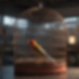 Brightly colored bird cage showcasing spacious interior