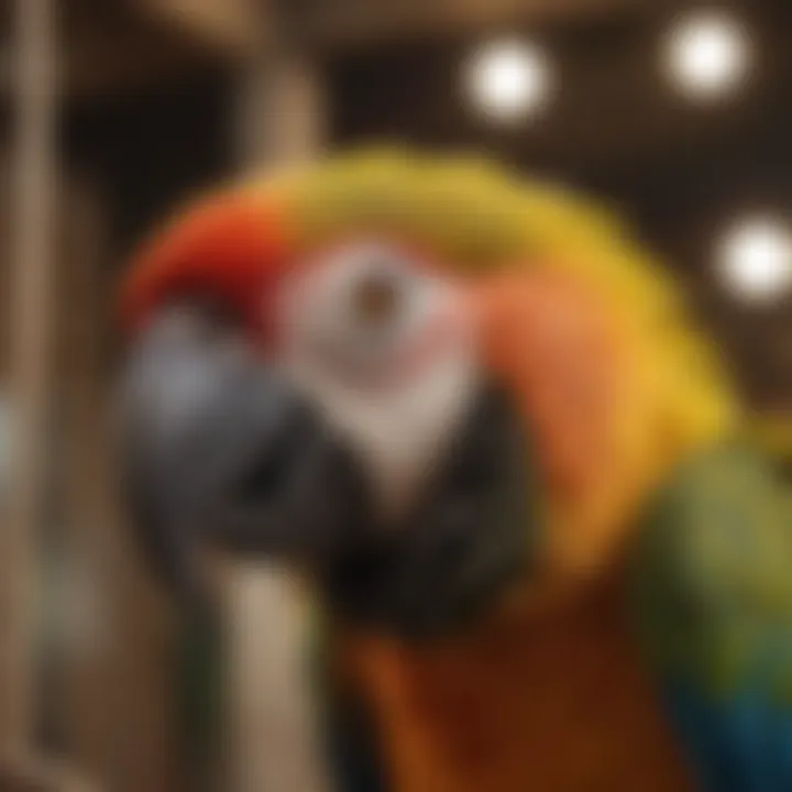 Close-up of safety features on a macaw cage