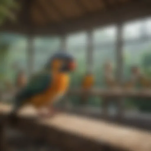 A spacious aviary with various bird species enjoying their environment