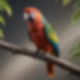 A vibrant parrot perched on a branch, showcasing its colorful feathers.