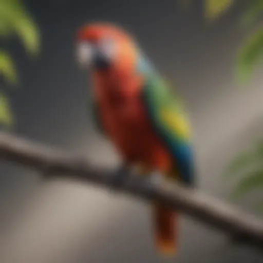 A vibrant parrot perched on a branch, showcasing its colorful feathers.