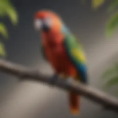 The Colorful Charisma of Talking Birds A vibrant parrot perched on a branch, showcasing its colorful feathers.