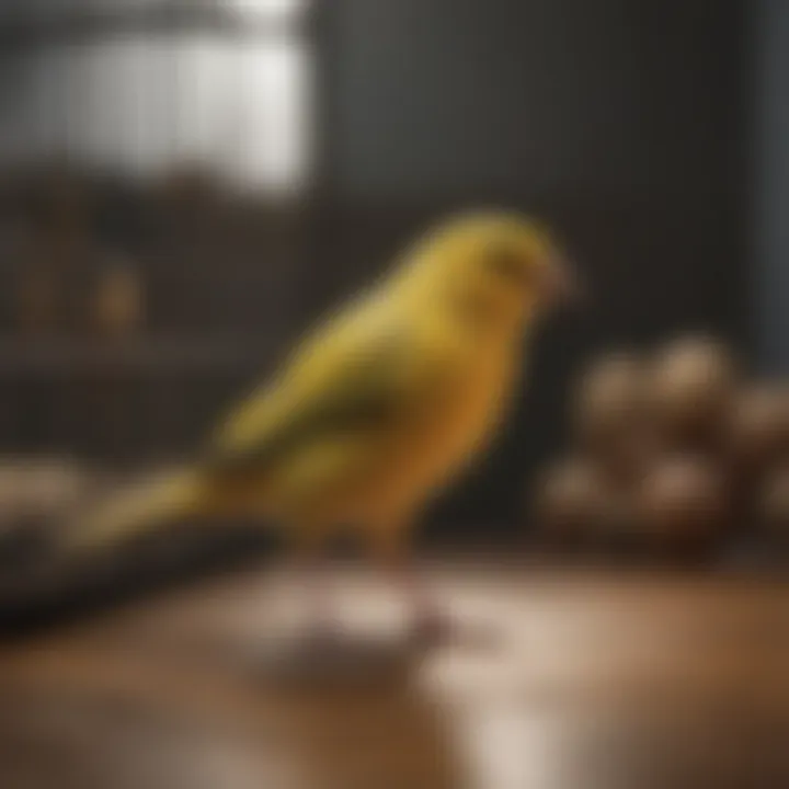 A serene image of a canary in a sunlit cage, representing a peaceful environment.