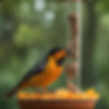 A close-up view of the nutritional offerings in a Baltimore Oriole feeder