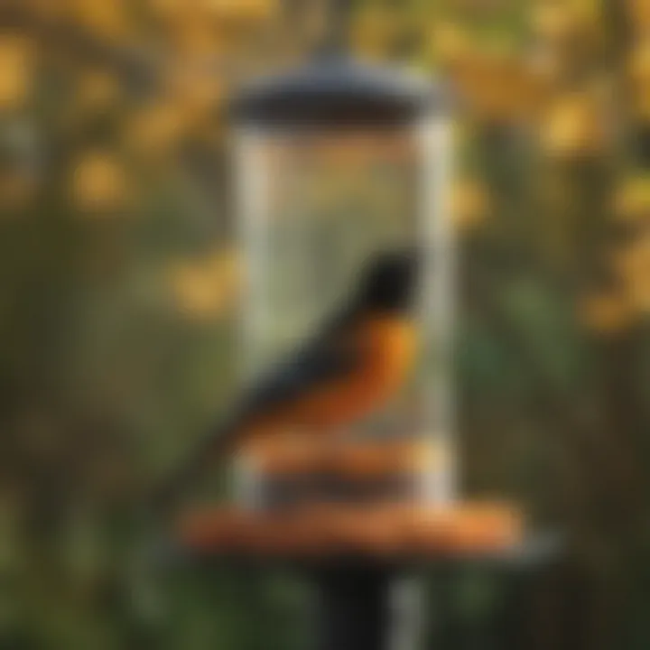 Seasonal scenery highlighting the changing environment around a Baltimore Oriole feeder