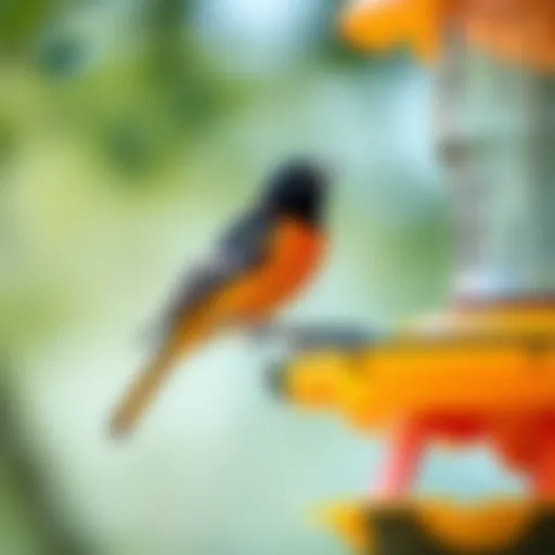 Baltimore Oriole at Feeder A Baltimore Oriole perched on a vibrant feeder