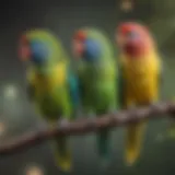 A colorful parakeet perched on a branch