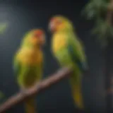 Colorful parakeets perched on a branch