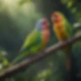 Colorful parakeets perched on a branch