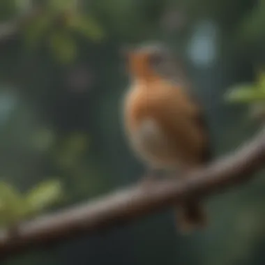 A close-up of a bird perched on a branch singing