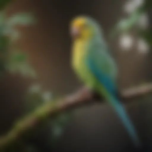 A vibrant parakeet perched on a branch in a local habitat