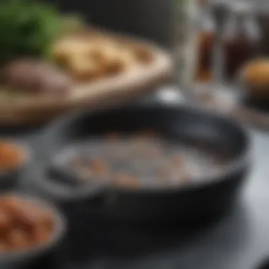 Textured Surface of Granite Bluestone Cookware Close-up of granite bluestone cookware showcasing its textured surface.