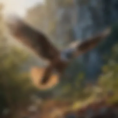 Birds in Flight with Tracking Technology A serene outdoor scene showcasing birds in flight with tracking signals