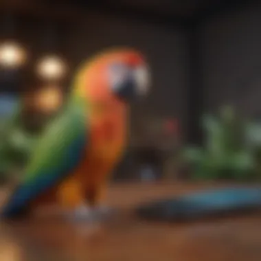 A colorful parrot perched near a smartphone displaying tracking data