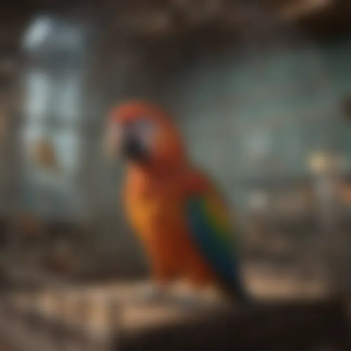 A well-decorated parrot cage environment