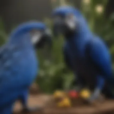 A playful Hyacinth Macaw interacting with toys, displaying its intelligence and captivating personality.