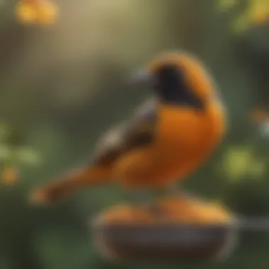 Vibrant Oriole at a Feeder Vibrant oriole perched on a feeder