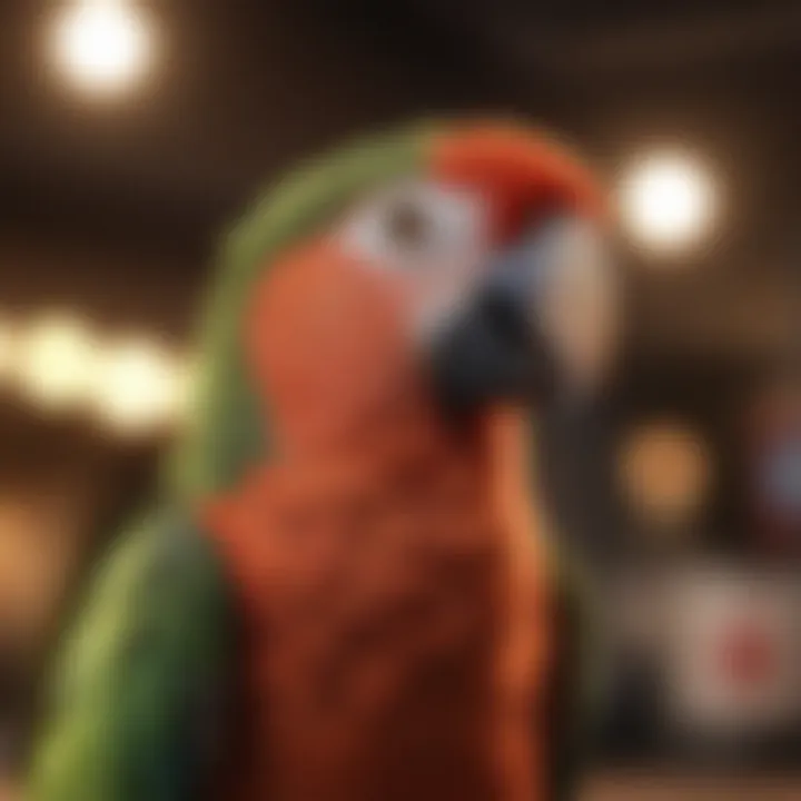 Close-up of a parrot enjoying its interactive toys