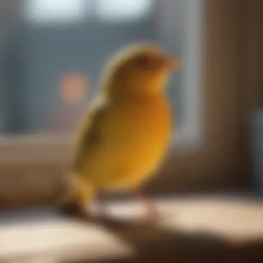 A serene scene of a canary singing in a sunny window