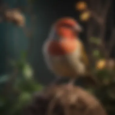 Exotic Finch in Habitat An exotic finch species displaying its bright plumage in a cage